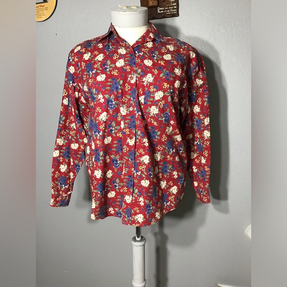 VINTAGE 90s ILIO BUTTON UP FLORA PRINT Sz L  Shirt Women’s Long Sleeve 100%Cotto